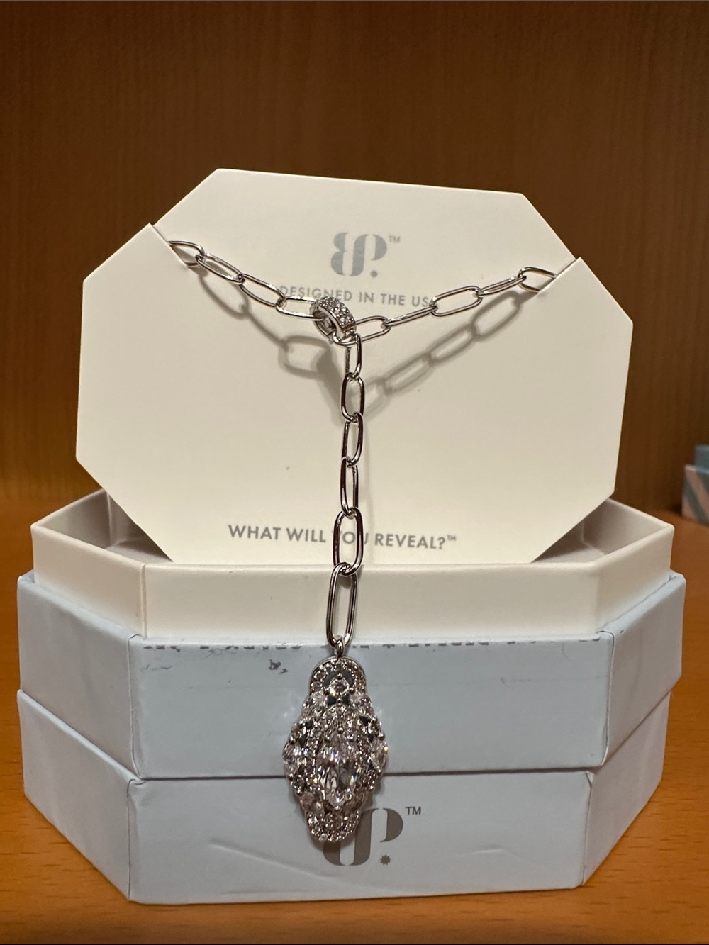 Silver Crystal Drop Y-Necklace